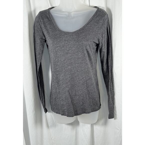 Ann Taylor Loft Cotton Scoop Neck Long Sleeves T-Shirt Heather Gray XS 86-27 - Picture 1 of 12